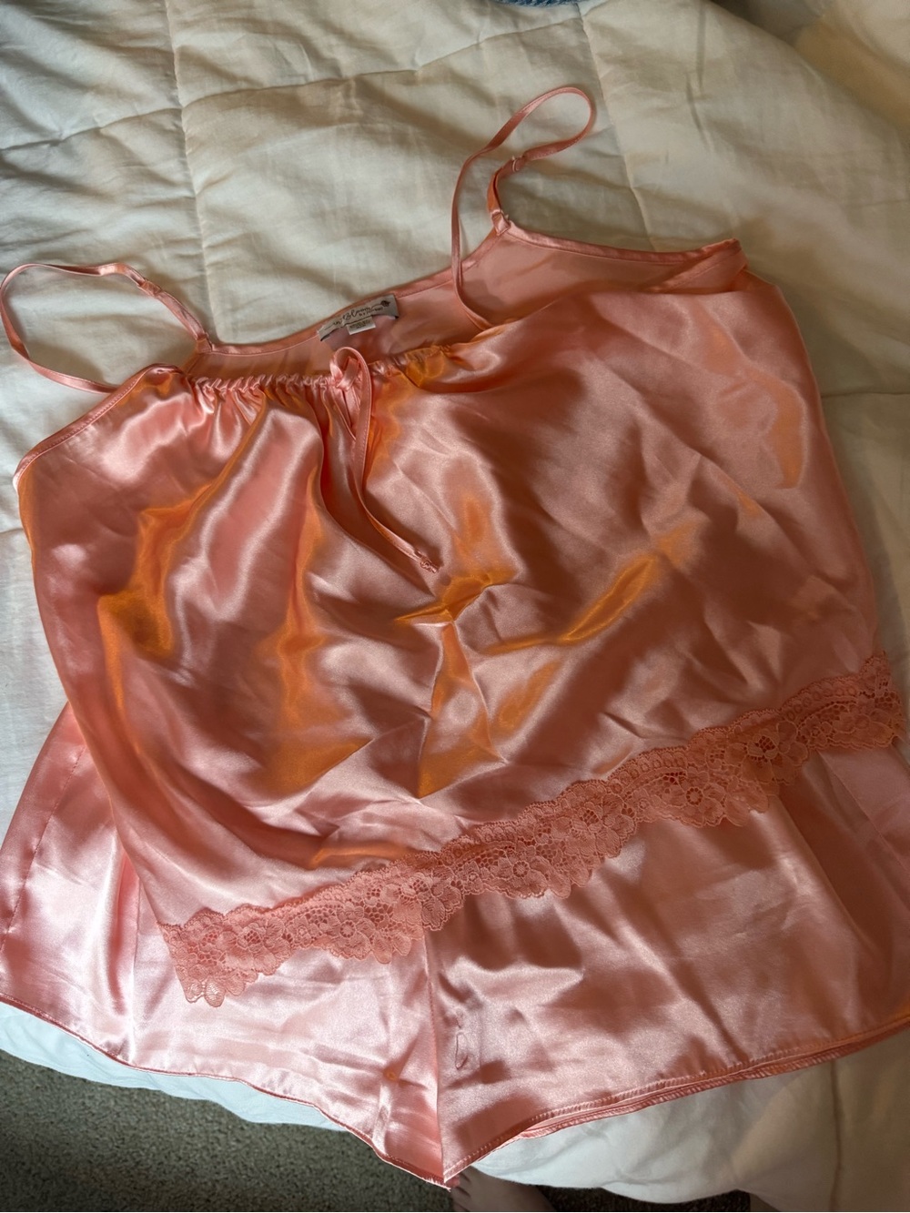 Satin Lace-Trim Camisole & Short Sleep Set - Pink